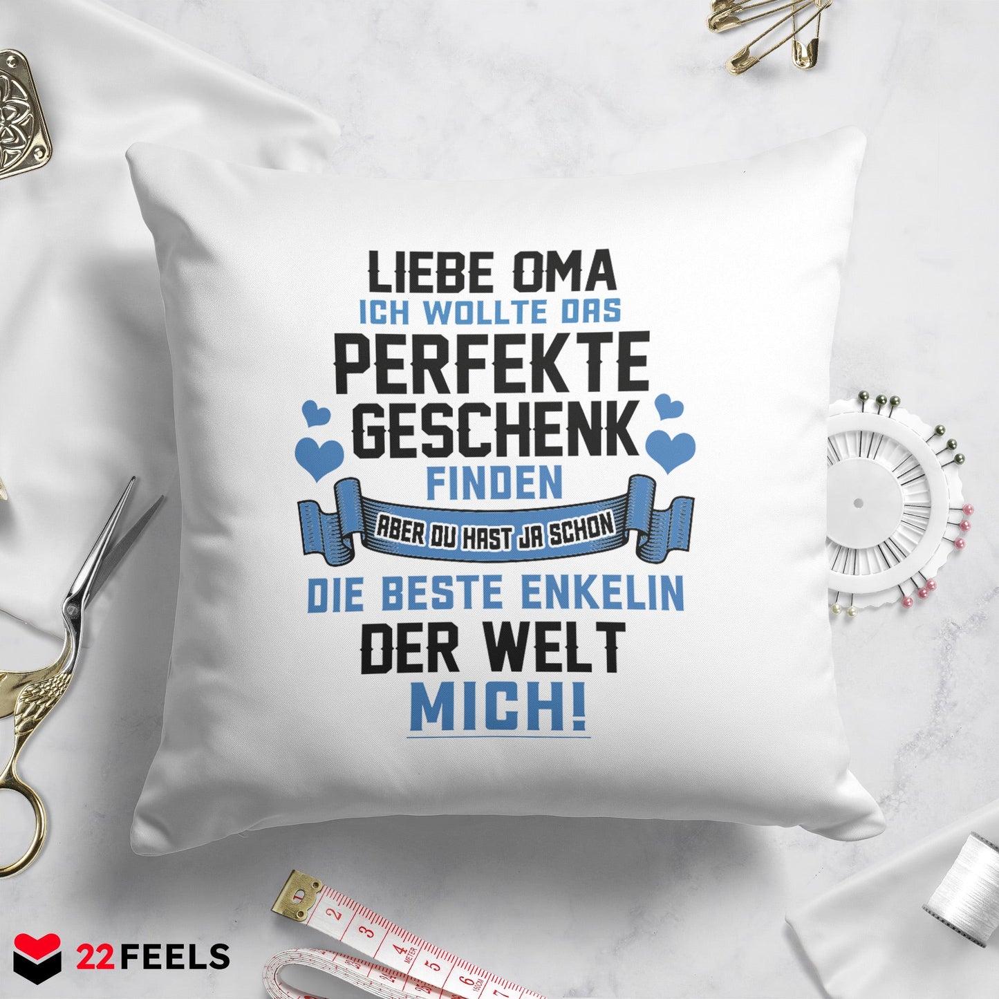 22Feels® Oma Geschenk von der Enkelin - Kissen mit Spruch (Weiss 40x40cm)-Kissen Weiss 40x40-22Feels