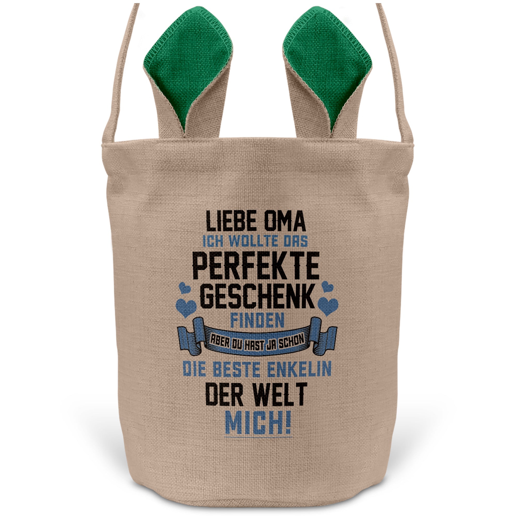 22Feels® Oma Osterkorb von Enkelin Grossmutter mit Henkel Ostergeschenk Tragetasche Ostern Deko Osternest Körbchen Hasenohren (Beige/Grün)-Ostern Tragetasche-22Feels