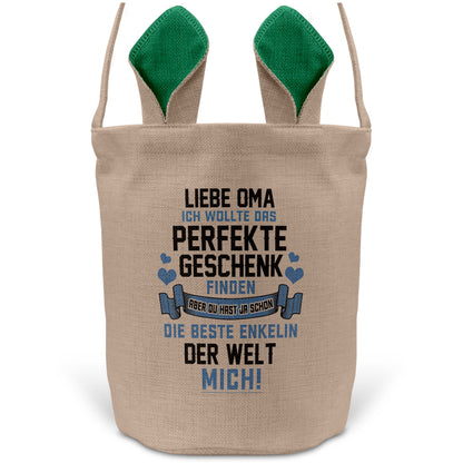 22Feels® Oma Osterkorb von Enkelin Grossmutter mit Henkel Ostergeschenk Tragetasche Ostern Deko Osternest Körbchen Hasenohren (Beige/Grün)-Ostern Tragetasche-22Feels