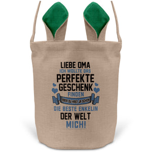 22Feels® Oma Osterkorb von Enkelin Grossmutter mit Henkel Ostergeschenk Tragetasche Ostern Deko Osternest Körbchen Hasenohren (Beige/Grün)-Ostern Tragetasche-22Feels