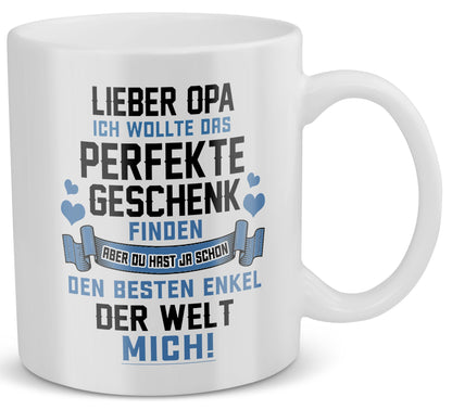 22Feels® Geschenk für Opas von Enkel - Tasse mit Spruch: Das Perfekte Geschenk (Weiss, 320ml)-Weisse Tasse 325ml-22Feels