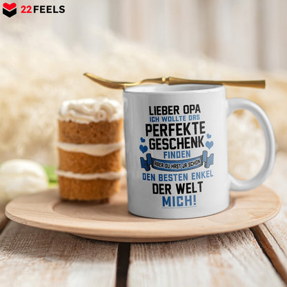 22Feels® Geschenk für Opas von Enkel - Tasse mit Spruch: Das Perfekte Geschenk (Weiss, 320ml)-Weisse Tasse 325ml-22Feels