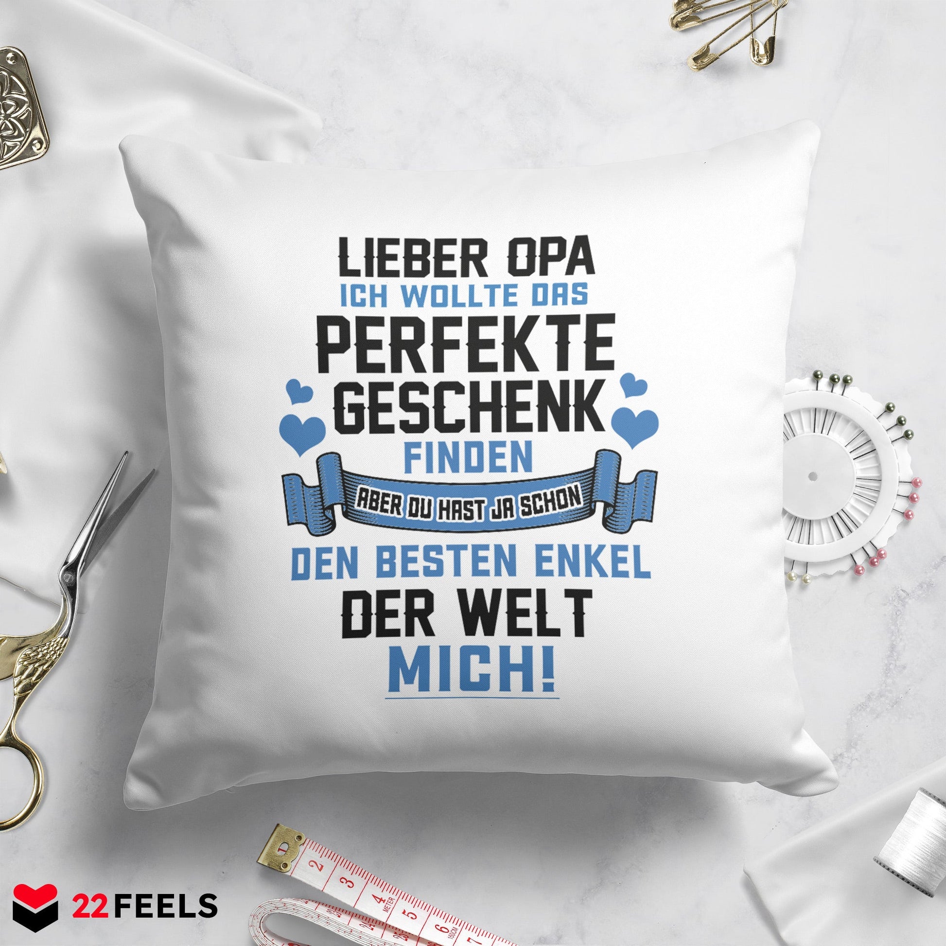22Feels® Opa Geschenk vom Enkel - Kissen mit Spruch (Weiss 40x40cm)-Kissen Weiss 40x40-22Feels