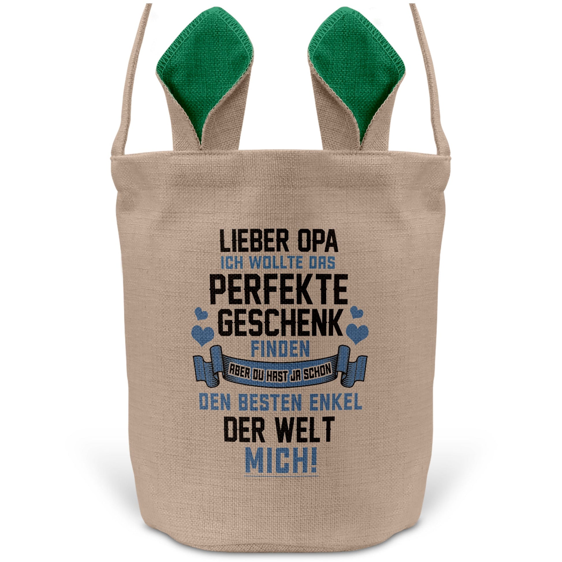 22Feels® Opa Osterkorb von Enkel Grossvater mit Henkel Ostergeschenk Tragetasche Ostern Deko Osternest Körbchen Hasenohren (Beige/Grün)-Ostern Tragetasche-22Feels