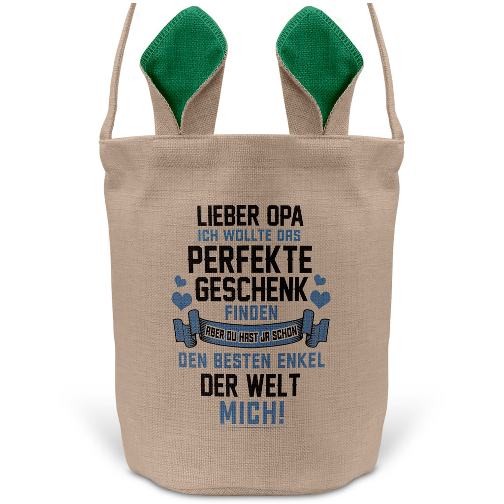22Feels® Opa Osterkorb von Enkel Grossvater mit Henkel Ostergeschenk Tragetasche Ostern Deko Osternest Körbchen Hasenohren (Beige/Grün)-Ostern Tragetasche-22Feels
