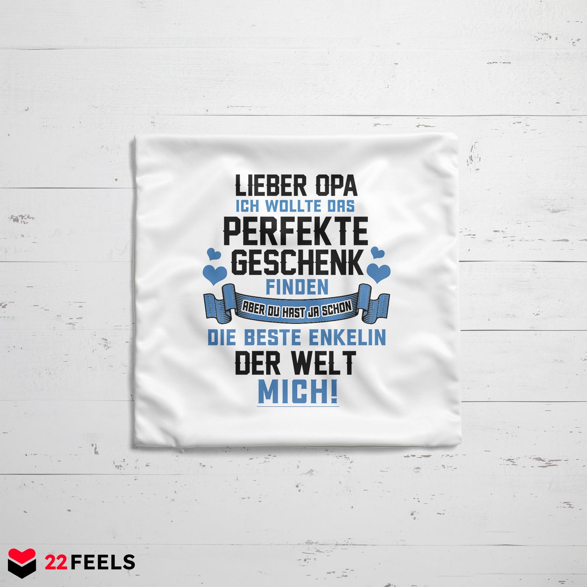 22Feels® Opa Geschenk von der Enkelin - Kissen mit Spruch (Weiss 40x40cm)-Kissen Weiss 40x40-22Feels