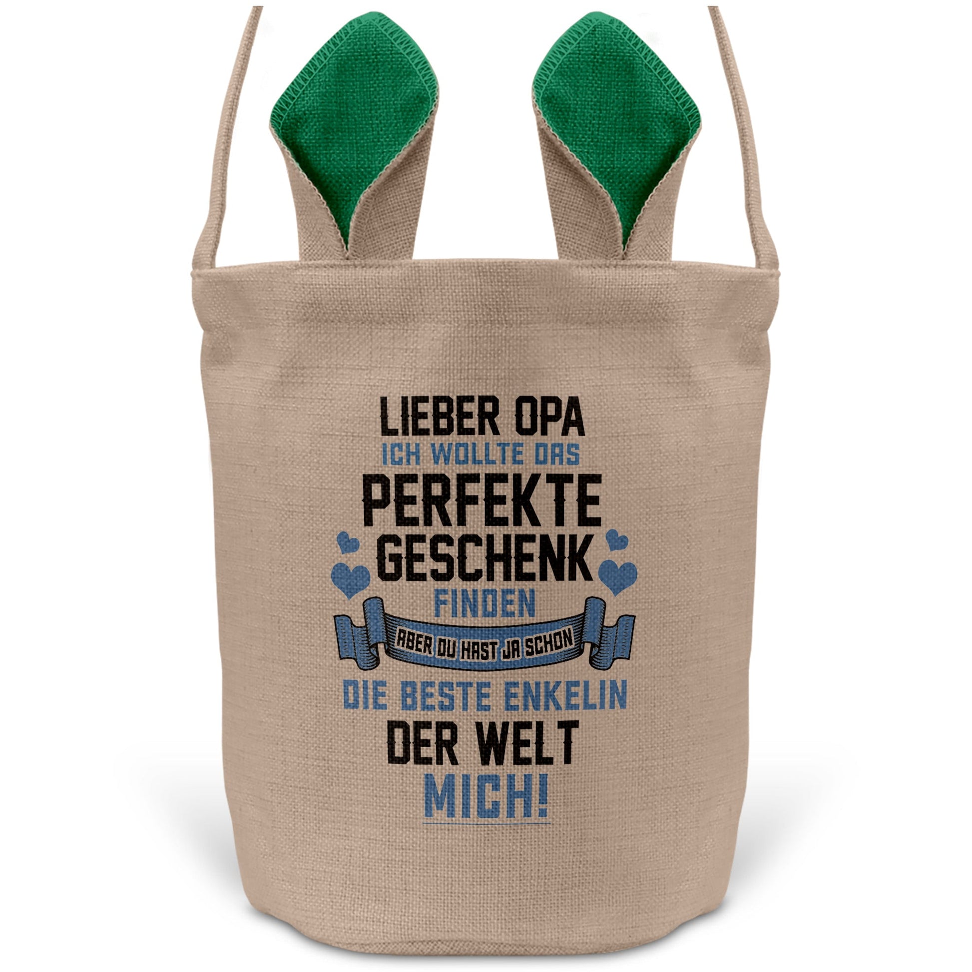 22Feels® Opa Osterkorb von Enkelin Grossvater mit Henkel Ostergeschenk Tragetasche Ostern Deko Osternest Körbchen Hasenohren (Beige/Grün)-Ostern Tragetasche-22Feels