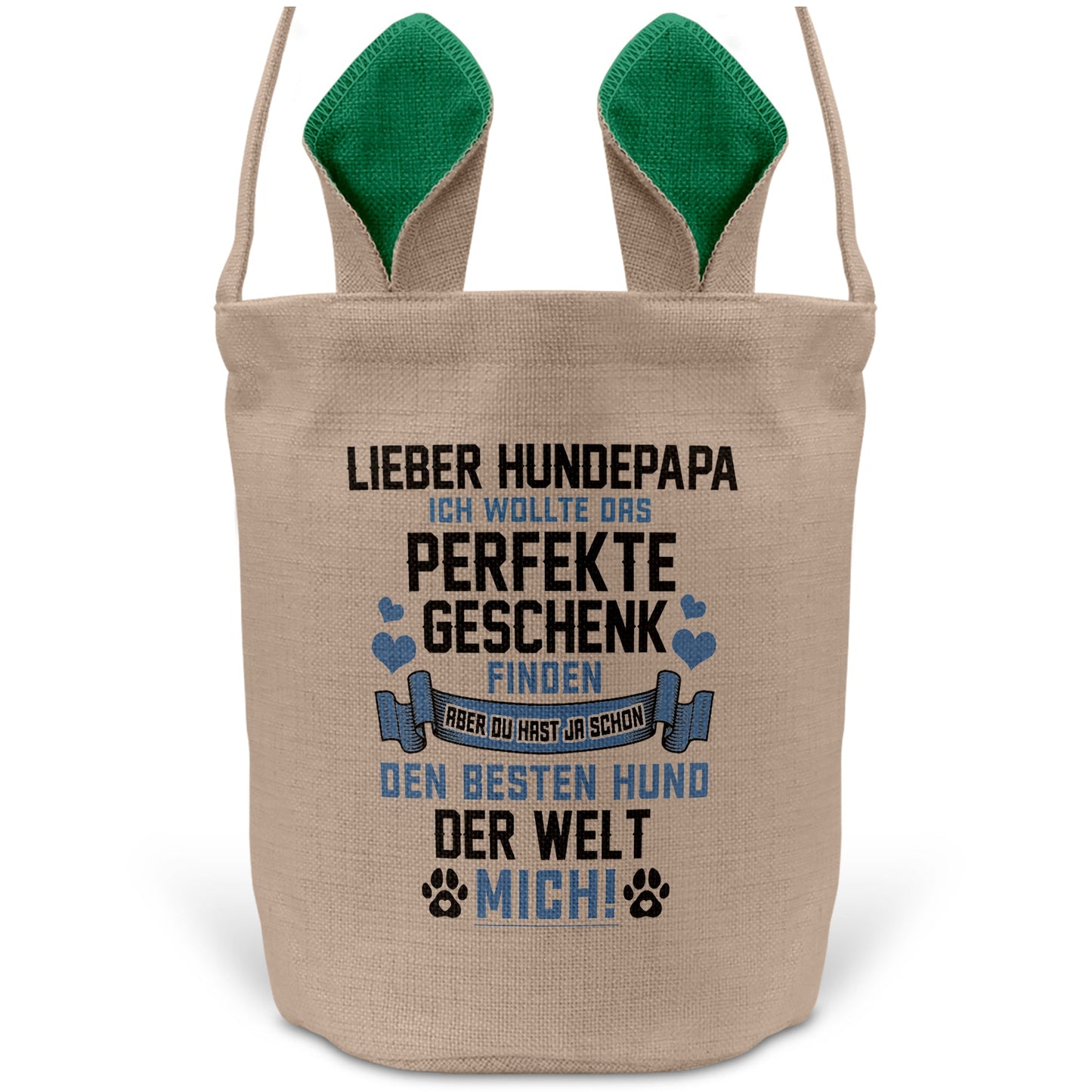 22Feels® Hundepapa Herrchen Hunde Osterkorb mit Henkel Ostergeschenk Tragetasche Ostern Deko Osternest Körbchen Hasenohren (Beige/Grün)-Ostern Tragetasche-22Feels