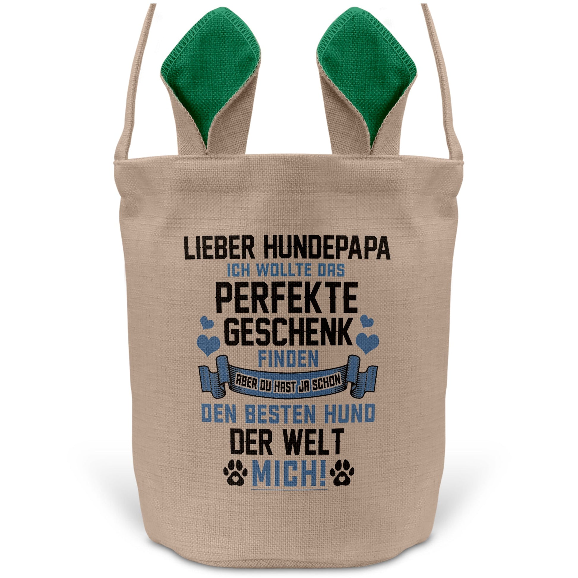 22Feels® Hundepapa Herrchen Hunde Osterkorb mit Henkel Ostergeschenk Tragetasche Ostern Deko Osternest Körbchen Hasenohren (Beige/Grün)-Ostern Tragetasche-22Feels