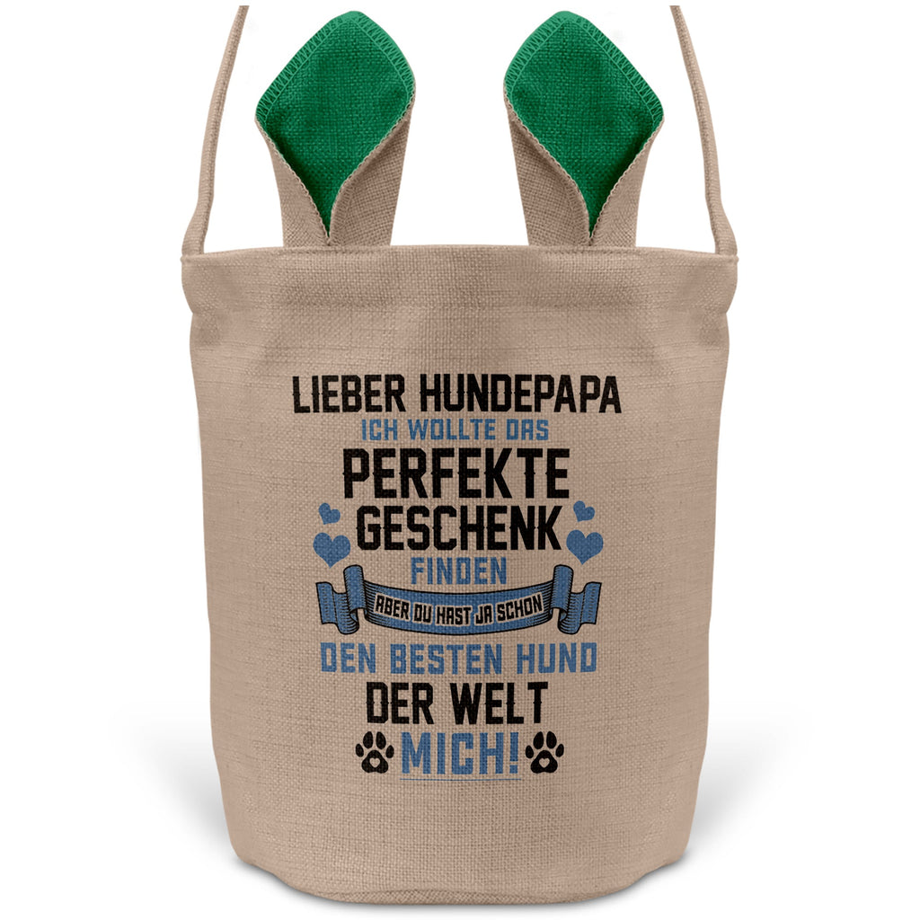 22Feels® Hundepapa Herrchen Hunde Osterkorb mit Henkel Ostergeschenk Tragetasche Ostern Deko Osternest Körbchen Hasenohren (Beige/Grün)-Ostern Tragetasche-22Feels