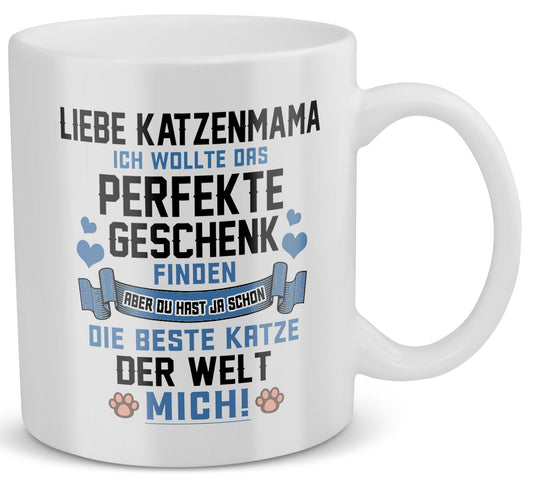 22Feels® Geschenk für Katzenmama - Tasse mit Spruch: Das Perfekte Geschenk (Weiss, 320ml)-Weisse Tasse 320ml-22Feels