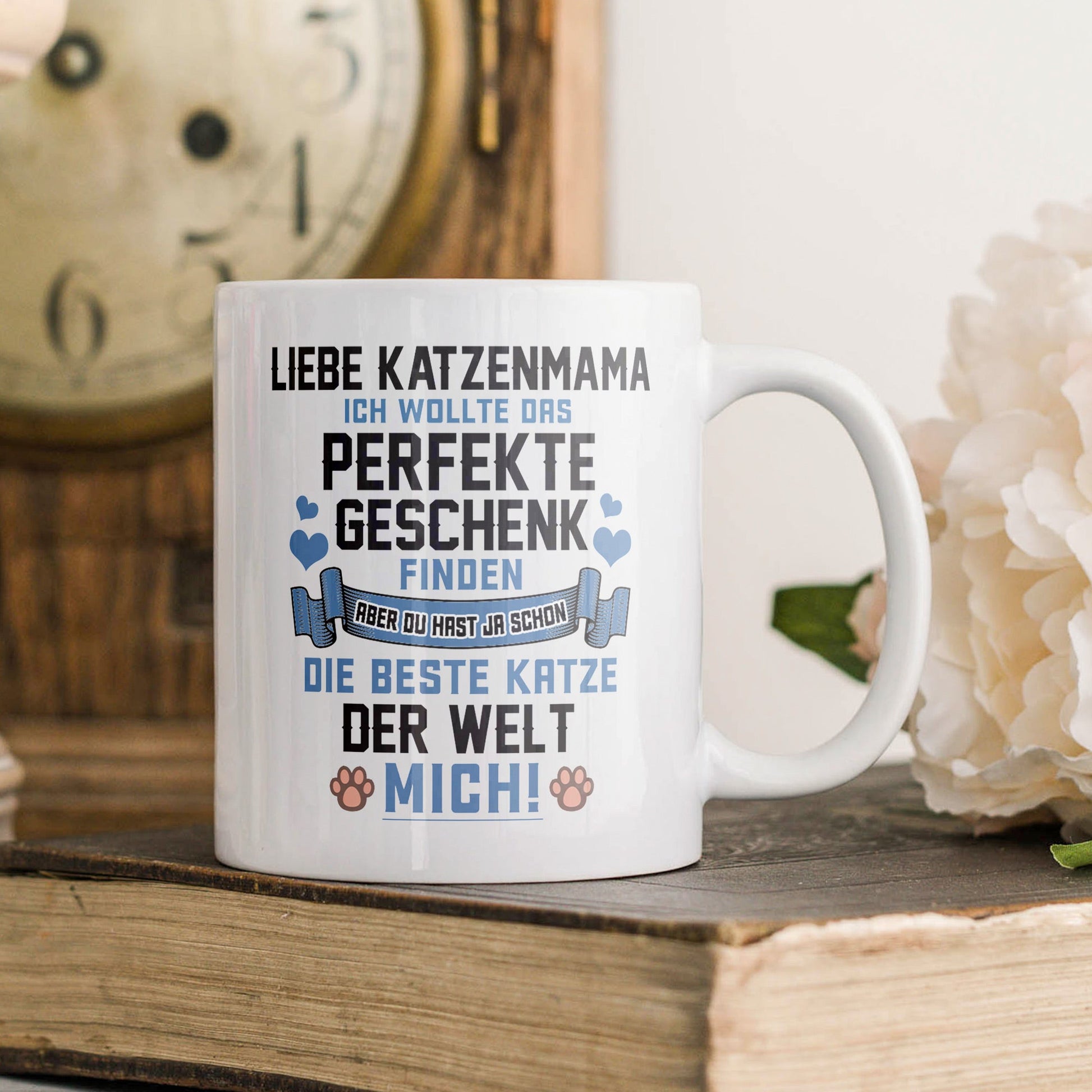 22Feels® Geschenk für Katzenmama - Tasse mit Spruch: Das Perfekte Geschenk (Weiss, 320ml)-Weisse Tasse 320ml-22Feels