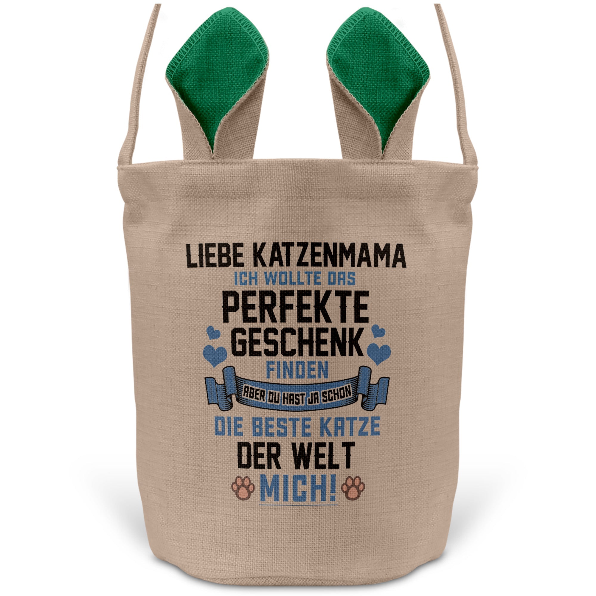 22Feels® Katzenmama Frauchen Katzen Osterkorb mit Henkel Ostergeschenk Tragetasche Ostern Deko Osternest Körbchen Hasenohren (Beige/Grün)-Ostern Tragetasche-22Feels