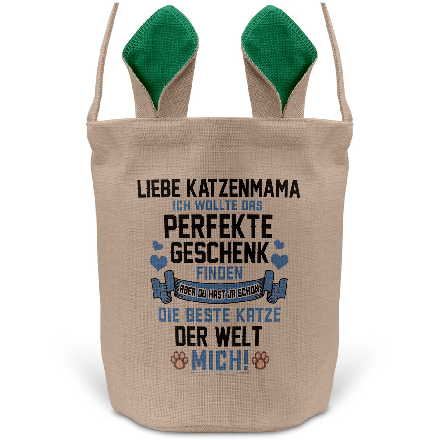 22Feels® Katzenmama Frauchen Katzen Osterkorb mit Henkel Ostergeschenk Tragetasche Ostern Deko Osternest Körbchen Hasenohren (Beige/Grün)-Ostern Tragetasche-22Feels