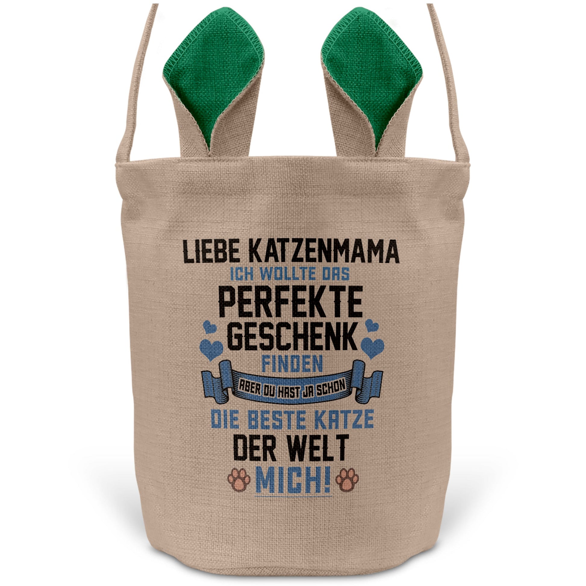 22Feels® Katzenmama Frauchen Katzen Osterkorb mit Henkel Ostergeschenk Tragetasche Ostern Deko Osternest Körbchen Hasenohren (Beige/Grün)-Ostern Tragetasche-22Feels