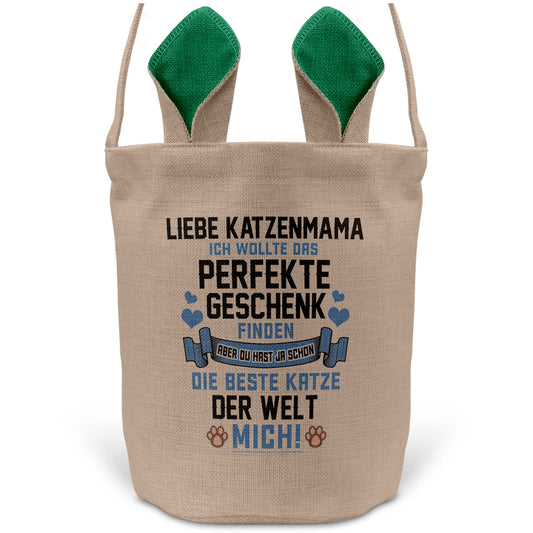 22Feels® Katzenmama Frauchen Katzen Osterkorb mit Henkel Ostergeschenk Tragetasche Ostern Deko Osternest Körbchen Hasenohren (Beige/Grün)-Ostern Tragetasche-22Feels