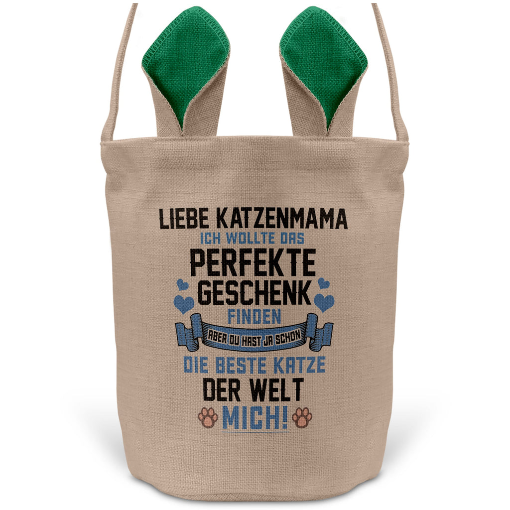 22Feels® Katzenmama Frauchen Katzen Osterkorb mit Henkel Ostergeschenk Tragetasche Ostern Deko Osternest Körbchen Hasenohren (Beige/Grün)-Ostern Tragetasche-22Feels