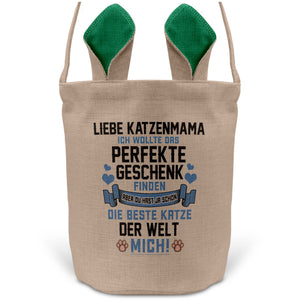 22Feels® Katzenmama Frauchen Katzen Osterkorb mit Henkel Ostergeschenk Tragetasche Ostern Deko Osternest Körbchen Hasenohren (Beige/Grün)-Ostern Tragetasche-22Feels