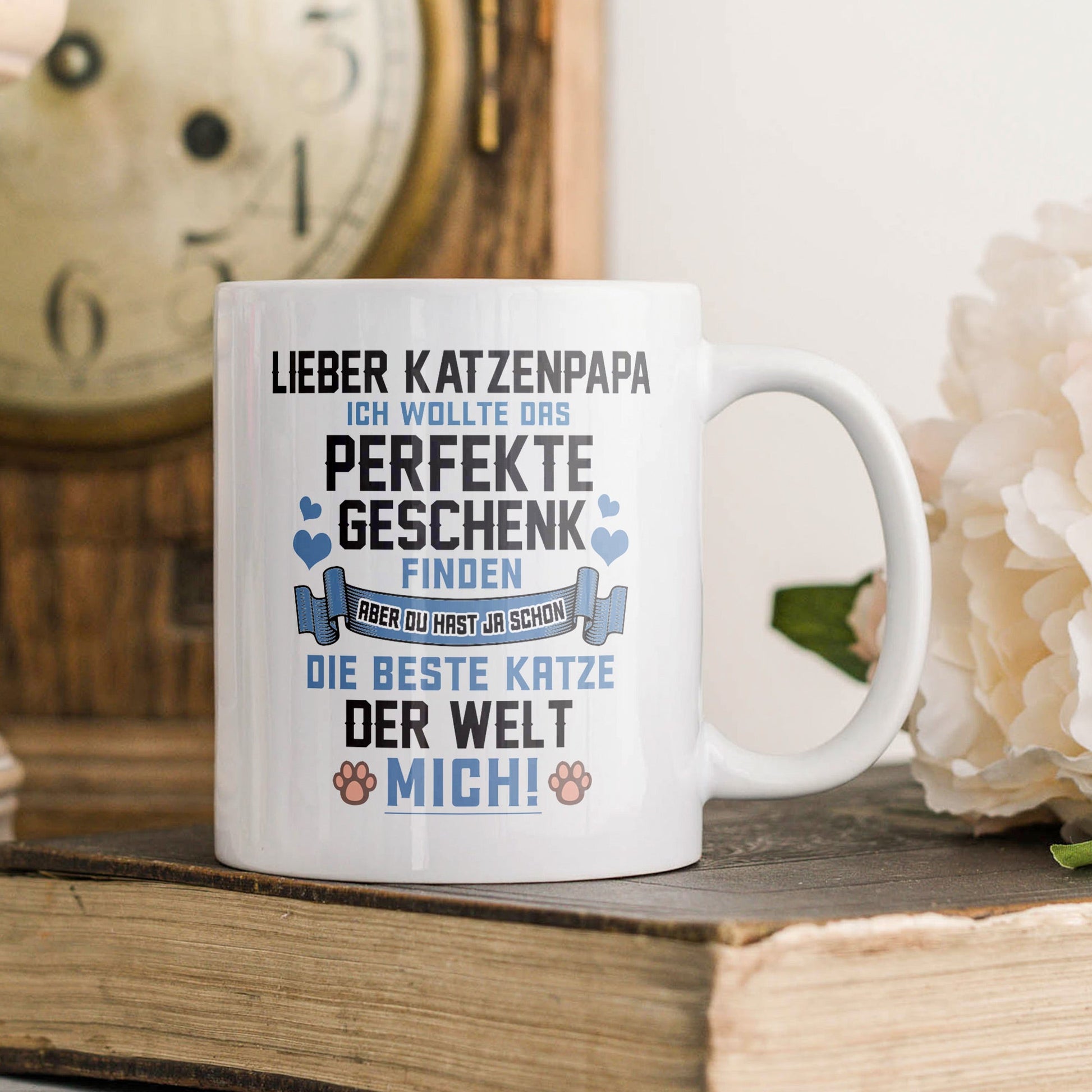 22Feels® Geschenk für Katzenpapa - Tasse mit Spruch: Das Perfekte Geschenk (Weiss, 320ml)-Weisse Tasse 320ml-22Feels