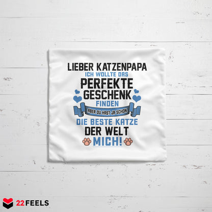 22Feels® Katzenpapa Geschenk für Cat Dads und Katzen-Herrchen - Kissen mit Spruch (Weiss 40x40cm)-Kissen Weiss 40x40-22Feels