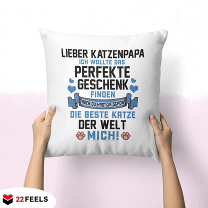 22Feels® Katzenpapa Geschenk für Cat Dads und Katzen-Herrchen - Kissen mit Spruch (Weiss 40x40cm)-Kissen Weiss 40x40-22Feels