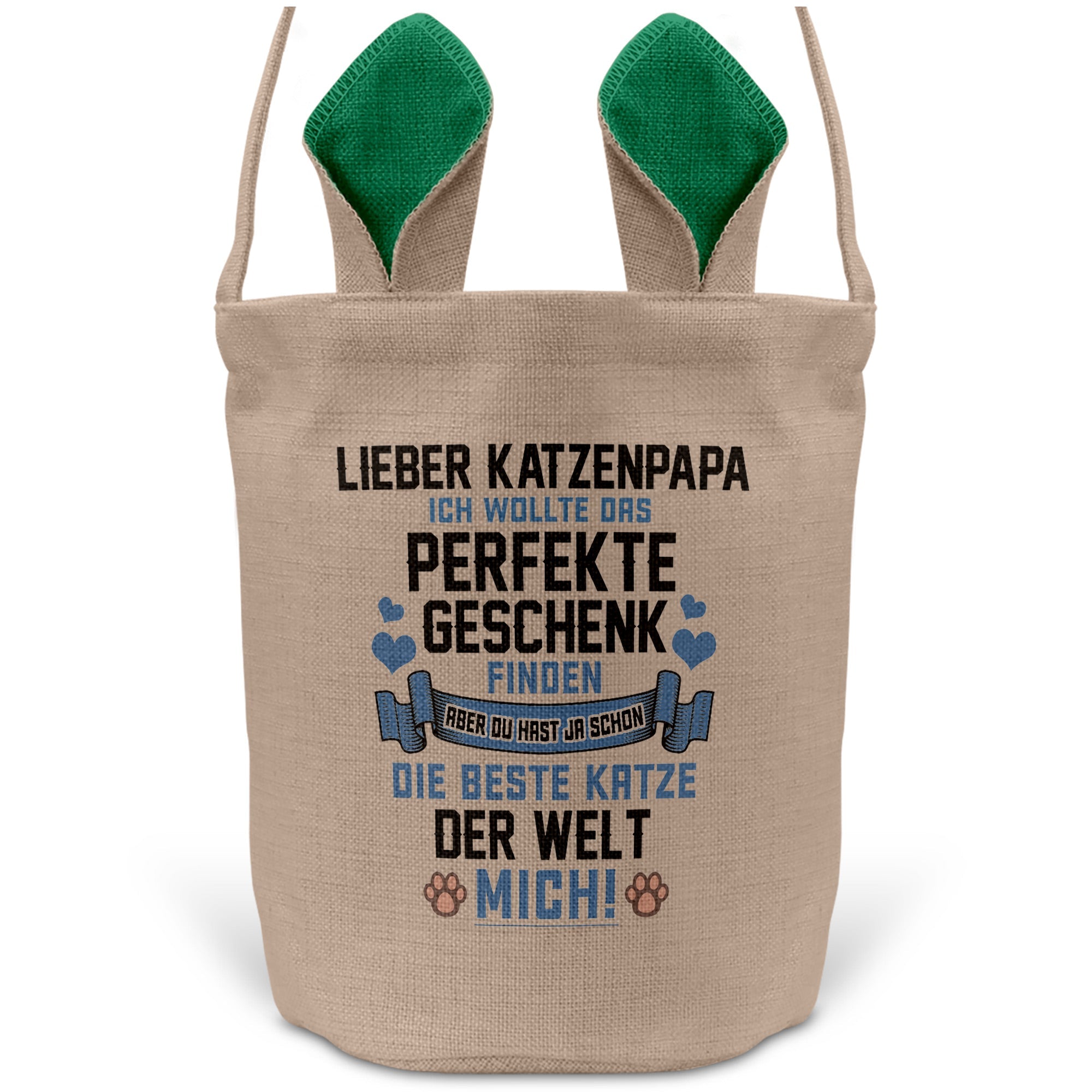 22Feels® Katzenpapa Herrchen Katzen Osterkorb mit Henkel Ostergeschenk Tragetasche Ostern Deko Osternest Körbchen Hasenohren (Beige/Grün)-Ostern Tragetasche-22Feels
