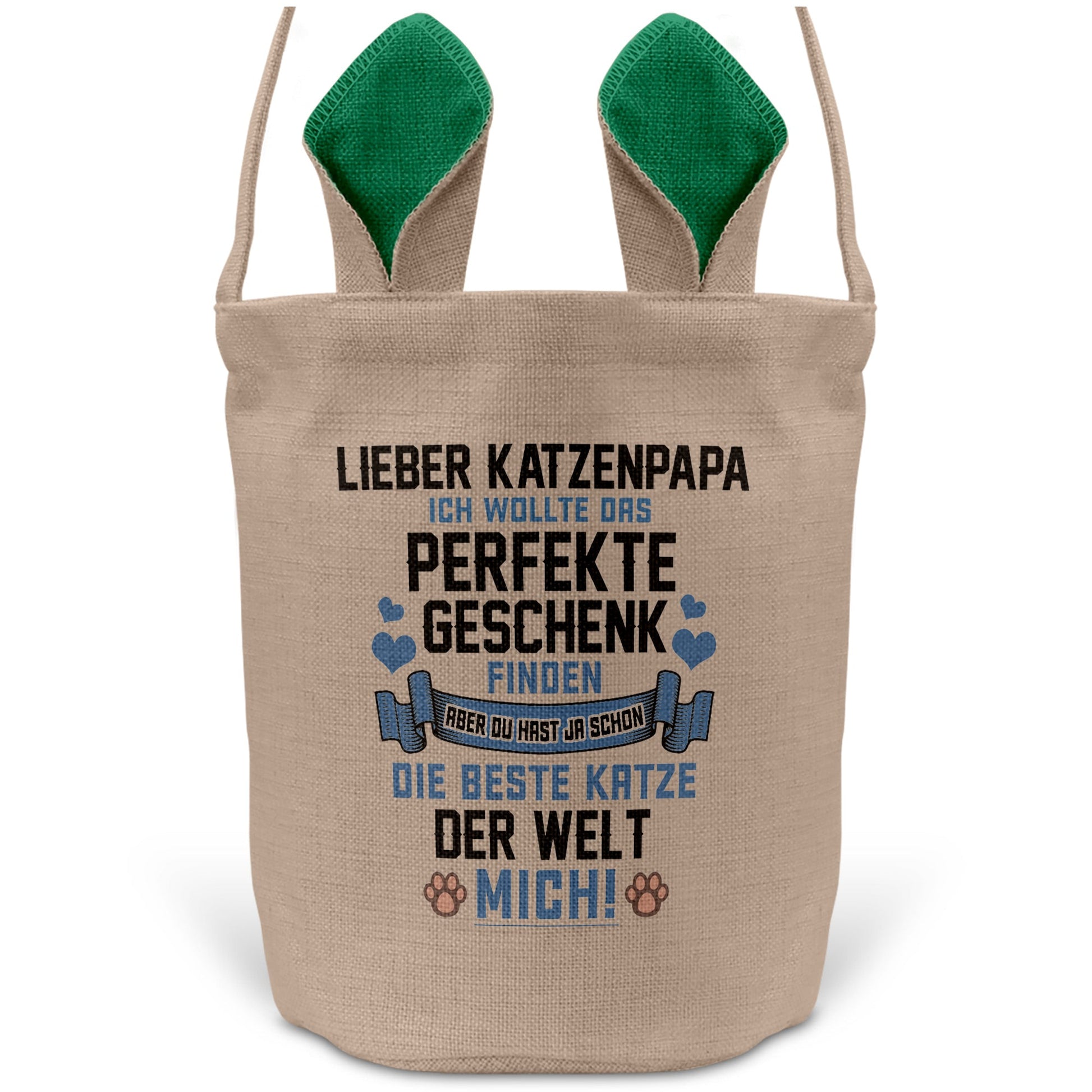 22Feels® Katzenpapa Herrchen Katzen Osterkorb mit Henkel Ostergeschenk Tragetasche Ostern Deko Osternest Körbchen Hasenohren (Beige/Grün)-Ostern Tragetasche-22Feels
