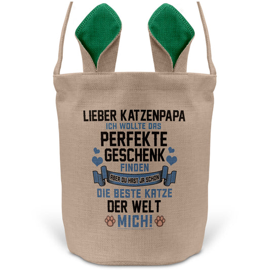 22Feels® Katzenpapa Herrchen Katzen Osterkorb mit Henkel Ostergeschenk Tragetasche Ostern Deko Osternest Körbchen Hasenohren (Beige/Grün)-Ostern Tragetasche-22Feels