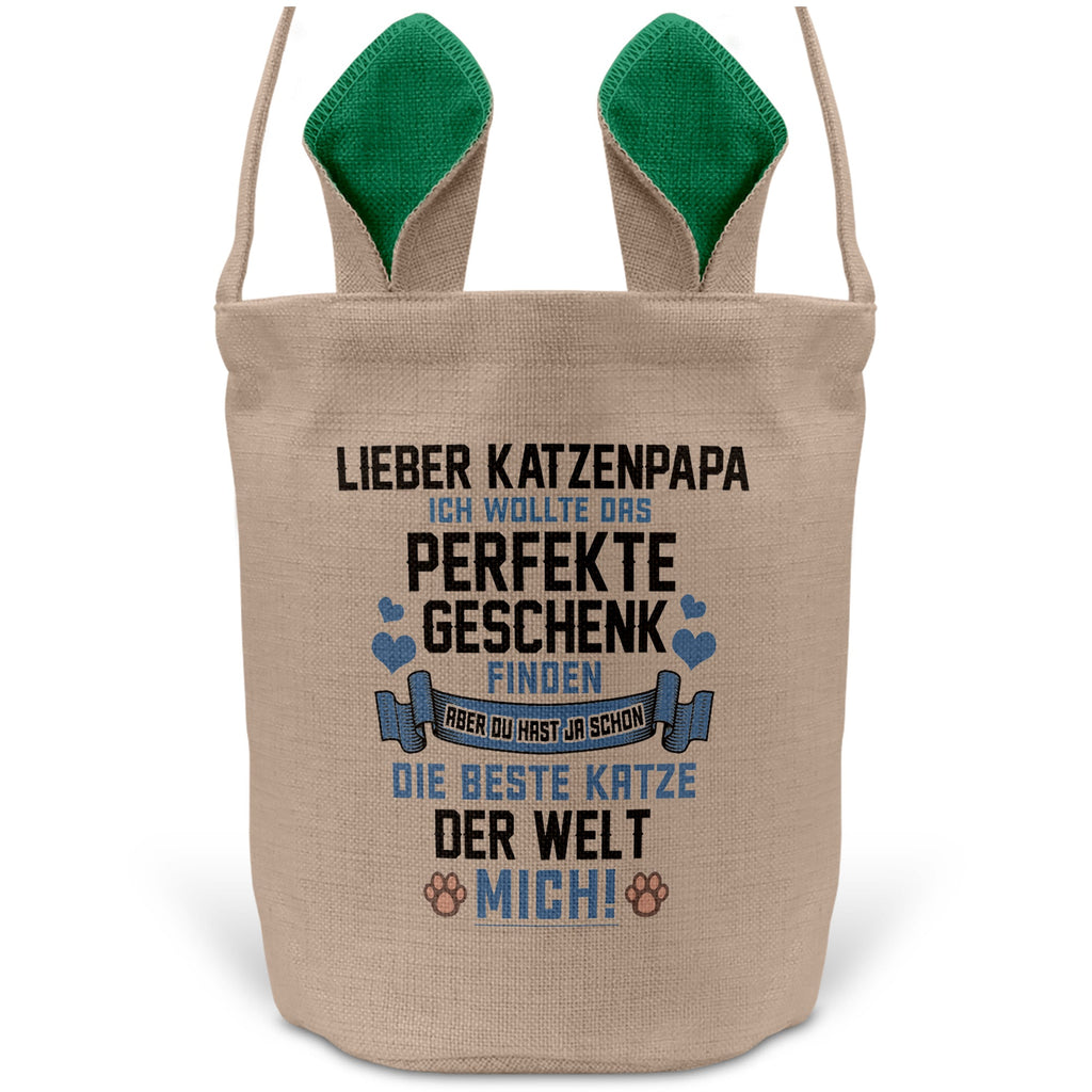 22Feels® Katzenpapa Herrchen Katzen Osterkorb mit Henkel Ostergeschenk Tragetasche Ostern Deko Osternest Körbchen Hasenohren (Beige/Grün)-Ostern Tragetasche-22Feels