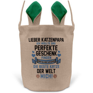 22Feels® Katzenpapa Herrchen Katzen Osterkorb mit Henkel Ostergeschenk Tragetasche Ostern Deko Osternest Körbchen Hasenohren (Beige/Grün)-Ostern Tragetasche-22Feels