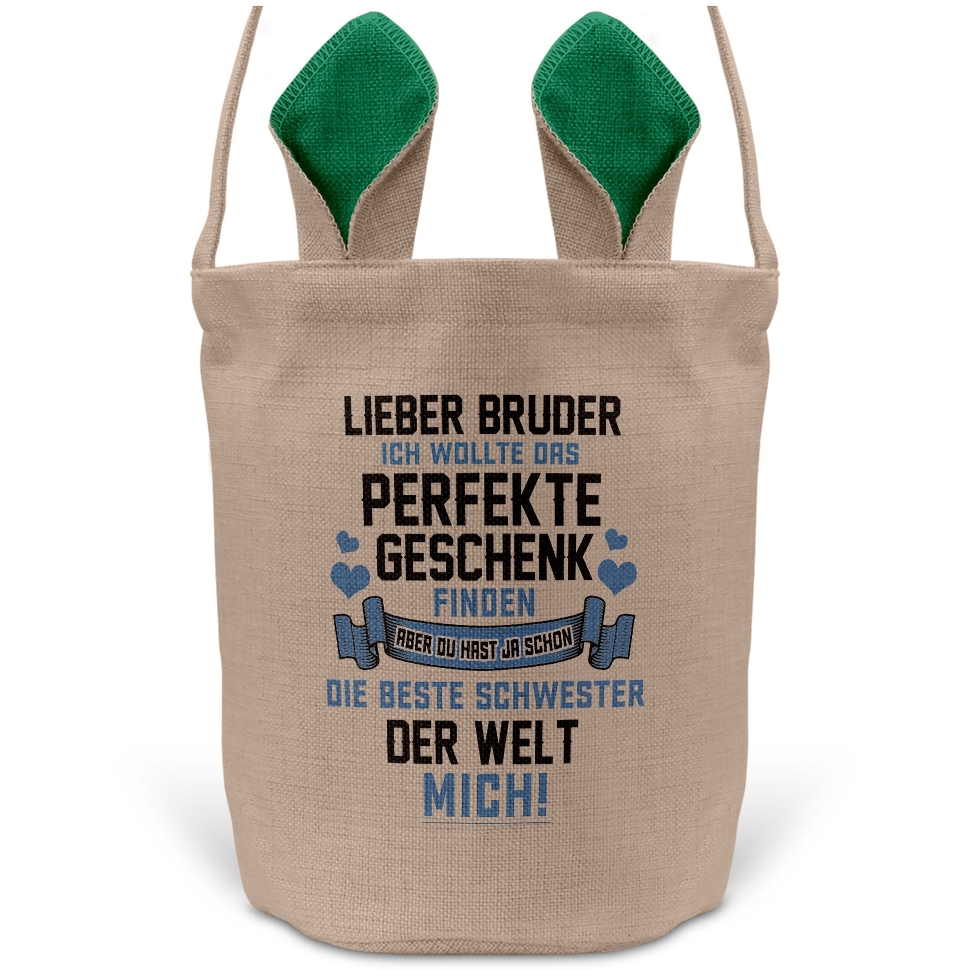 22Feels® Bruder Osterkorb von Schwester mit Henkel Ostergeschenk Tragetasche Ostern Deko Osternest Körbchen Hasenohren (Beige/Grün)-Ostern Tragetasche-22Feels