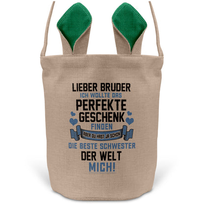 22Feels® Bruder Osterkorb von Schwester mit Henkel Ostergeschenk Tragetasche Ostern Deko Osternest Körbchen Hasenohren (Beige/Grün)-Ostern Tragetasche-22Feels