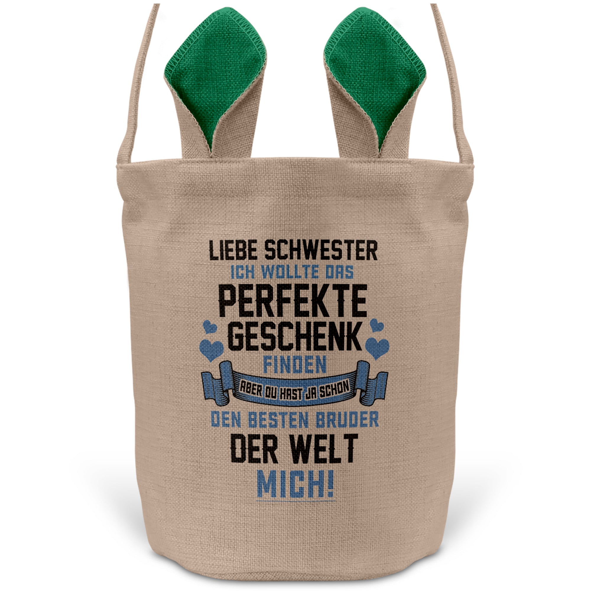 22Feels® Schwester Osterkorb von Bruder mit Henkel Ostergeschenk Tragetasche Ostern Deko Osternest Körbchen Hasenohren (Beige/Grün)-Ostern Tragetasche-22Feels