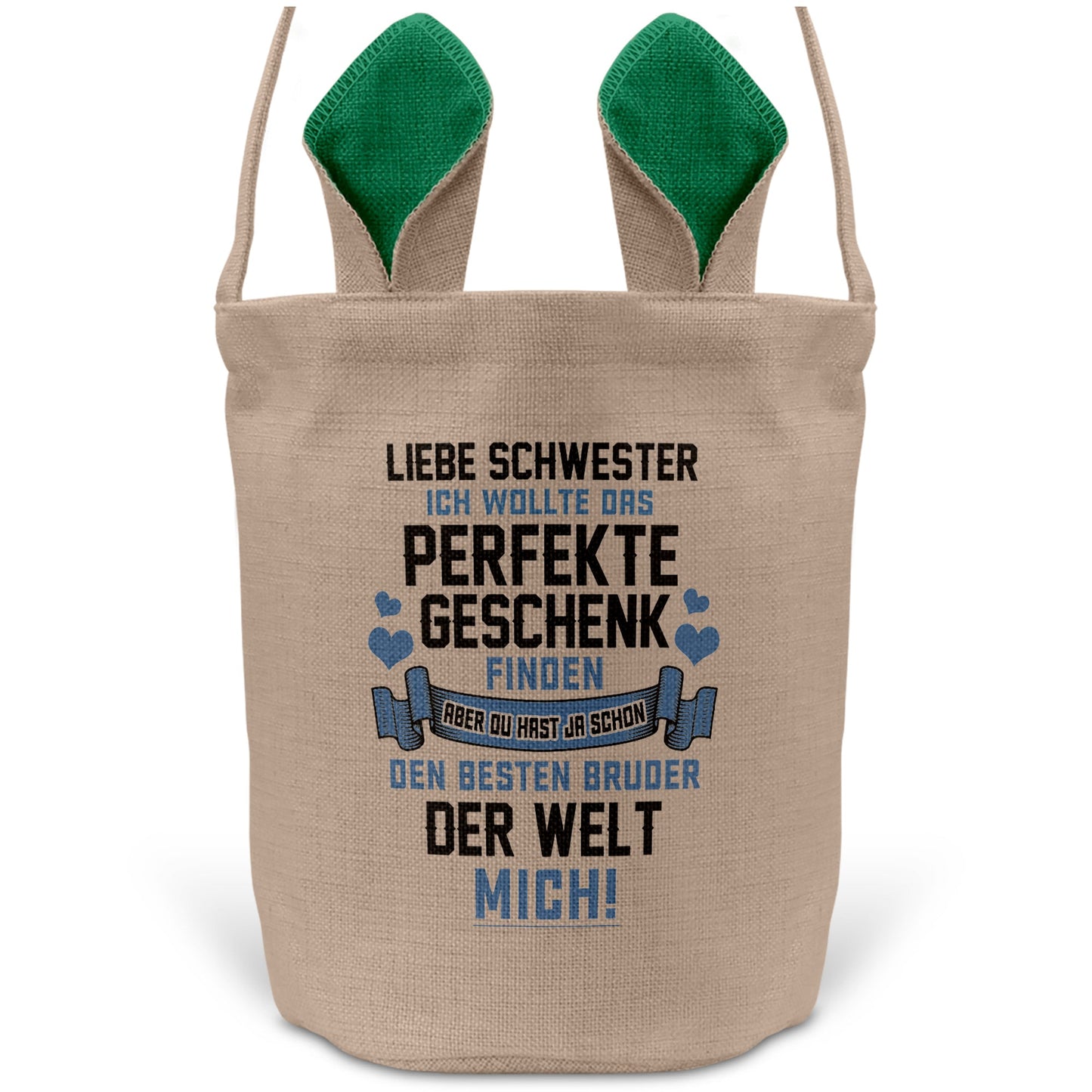 22Feels® Schwester Osterkorb von Bruder mit Henkel Ostergeschenk Tragetasche Ostern Deko Osternest Körbchen Hasenohren (Beige/Grün)-Ostern Tragetasche-22Feels