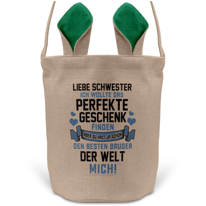 22Feels® Schwester Osterkorb von Bruder mit Henkel Ostergeschenk Tragetasche Ostern Deko Osternest Körbchen Hasenohren (Beige/Grün)-Ostern Tragetasche-22Feels