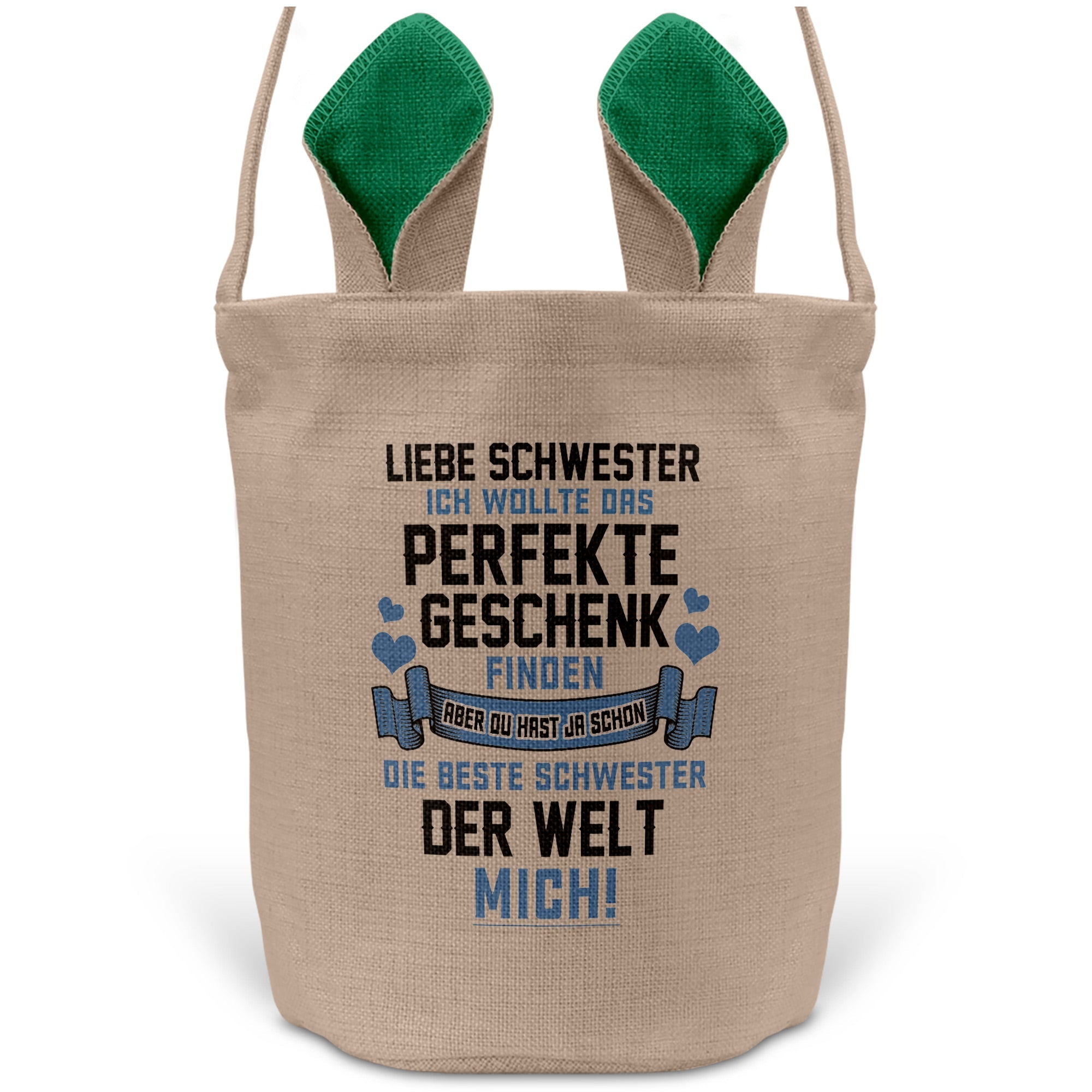 22Feels® Schwester Osterkorb von Schwester mit Henkel Ostergeschenk Tragetasche Ostern Deko Osternest Körbchen Hasenohren (Beige/Grün)-Ostern Tragetasche-22Feels