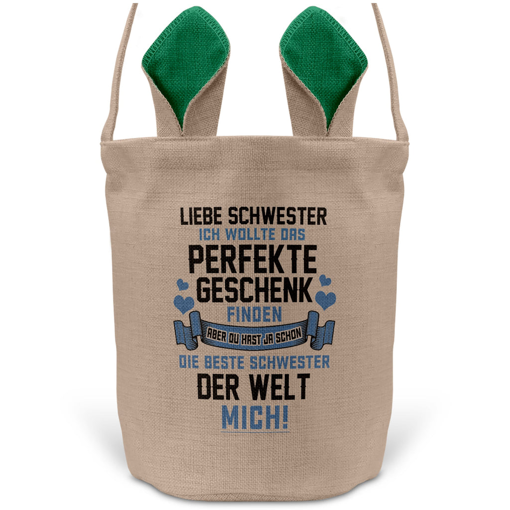 22Feels® Schwester Osterkorb von Schwester mit Henkel Ostergeschenk Tragetasche Ostern Deko Osternest Körbchen Hasenohren (Beige/Grün)-Ostern Tragetasche-22Feels