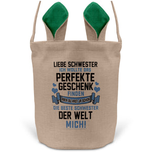 22Feels® Schwester Osterkorb von Schwester mit Henkel Ostergeschenk Tragetasche Ostern Deko Osternest Körbchen Hasenohren (Beige/Grün)-Ostern Tragetasche-22Feels