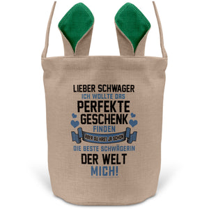 22Feels® Schwager Osterkorb von Schwägerin mit Henkel Ostergeschenk Tragetasche Ostern Deko Osternest Körbchen Hasenohren (Beige/Grün)-Ostern Tragetasche-22Feels