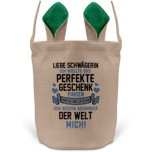 22Feels® Schwägerin Osterkorb von Schwäger mit Henkel Ostergeschenk Tragetasche Ostern Deko Osternest Körbchen Hasenohren (Beige/Grün)-Ostern Tragetasche-22Feels