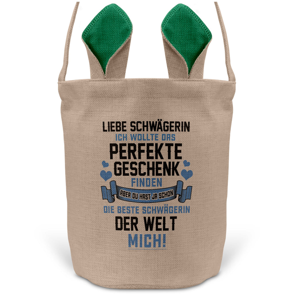 22Feels® Schwägerin Osterkorb von Schwägerin mit Henkel Ostergeschenk Tragetasche Ostern Deko Osternest Körbchen Hasenohren (Beige/Grün)-Ostern Tragetasche-22Feels