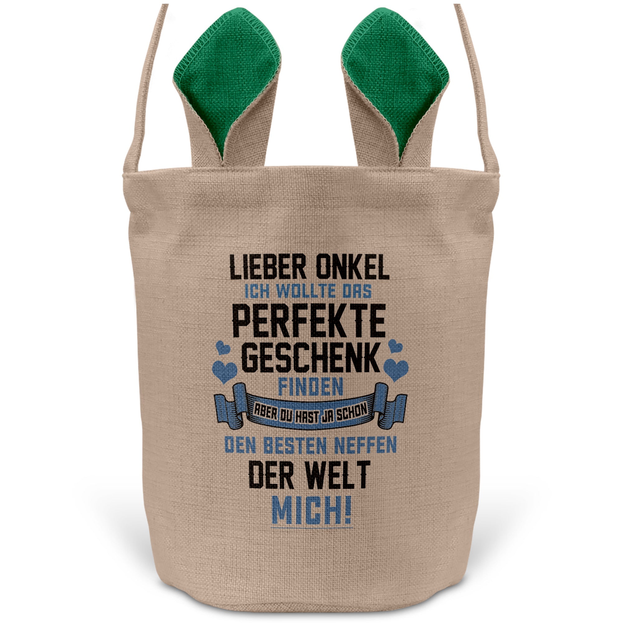 22Feels® Onkel Osterkorb von Neffe mit Henkel Ostergeschenk Tragetasche Ostern Deko Osternest Körbchen Hasenohren (Beige/Grün)-Ostern Tragetasche-22Feels
