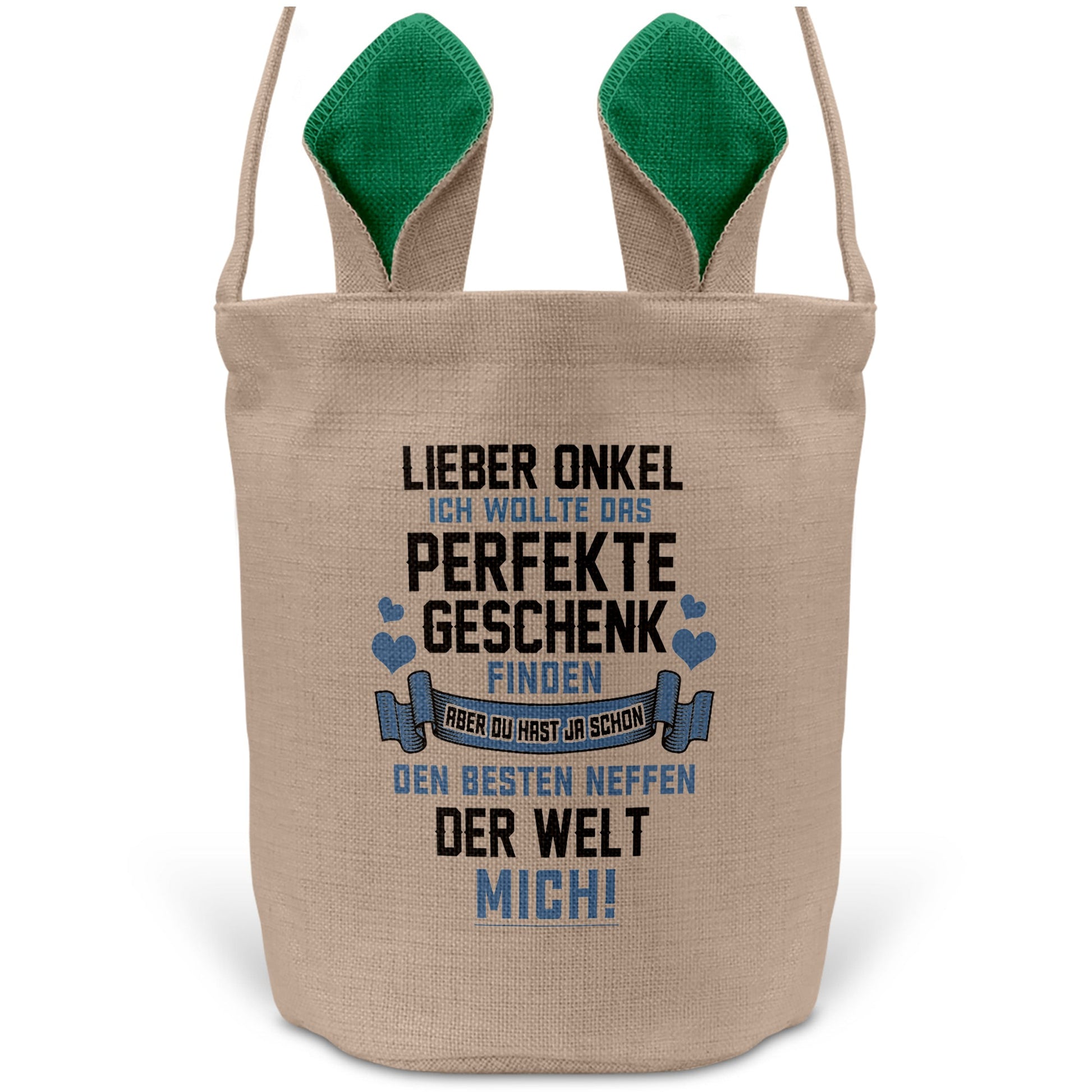 22Feels® Onkel Osterkorb von Neffe mit Henkel Ostergeschenk Tragetasche Ostern Deko Osternest Körbchen Hasenohren (Beige/Grün)-Ostern Tragetasche-22Feels