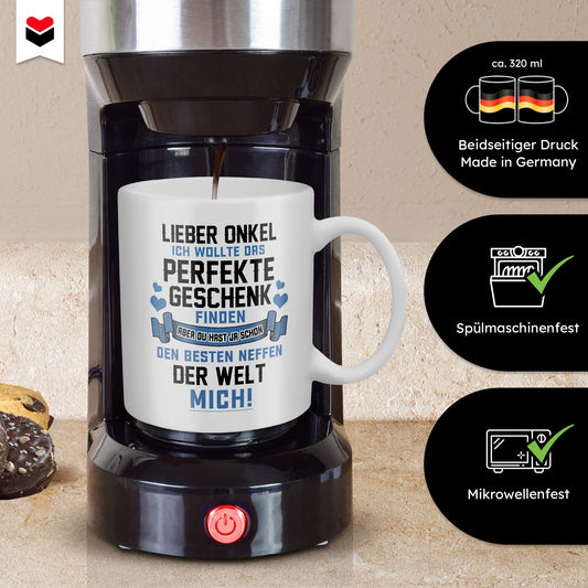 22Feels® Onkel Geschenk von Neffe - Tasse mit Spruch: Das Perfekte Geschenk (Weiss, 320ml)-Weisse Tasse 320ml-22Feels