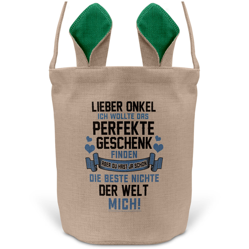 22Feels® Onkel Osterkorb von Nichte mit Henkel Ostergeschenk Tragetasche Ostern Deko Osternest Körbchen Hasenohren (Beige/Grün)-Ostern Tragetasche-22Feels