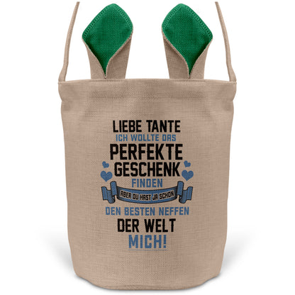 22Feels® Tante Osterkorb von Neffe mit Henkel Ostergeschenk Tragetasche Ostern Deko Osternest Körbchen Hasenohren (Beige/Grün)-Ostern Tragetasche-22Feels