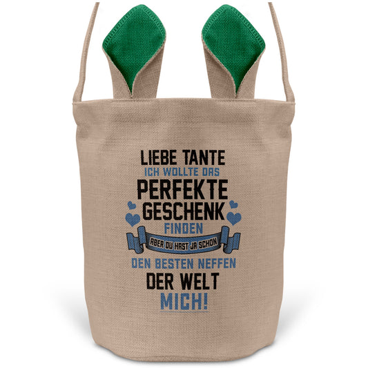 22Feels® Tante Osterkorb von Neffe mit Henkel Ostergeschenk Tragetasche Ostern Deko Osternest Körbchen Hasenohren (Beige/Grün)-Ostern Tragetasche-22Feels