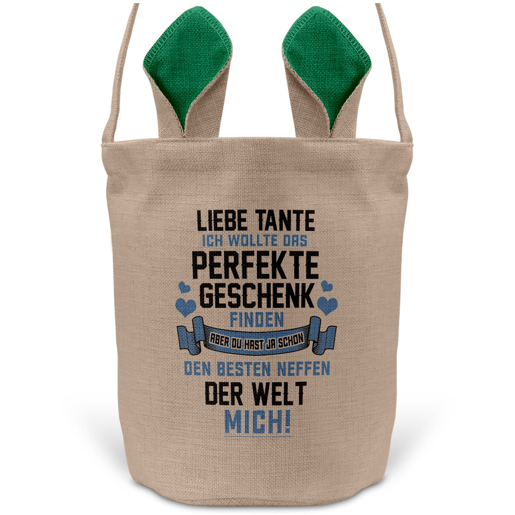 22Feels® Tante Osterkorb von Neffe mit Henkel Ostergeschenk Tragetasche Ostern Deko Osternest Körbchen Hasenohren (Beige/Grün)-Ostern Tragetasche-22Feels