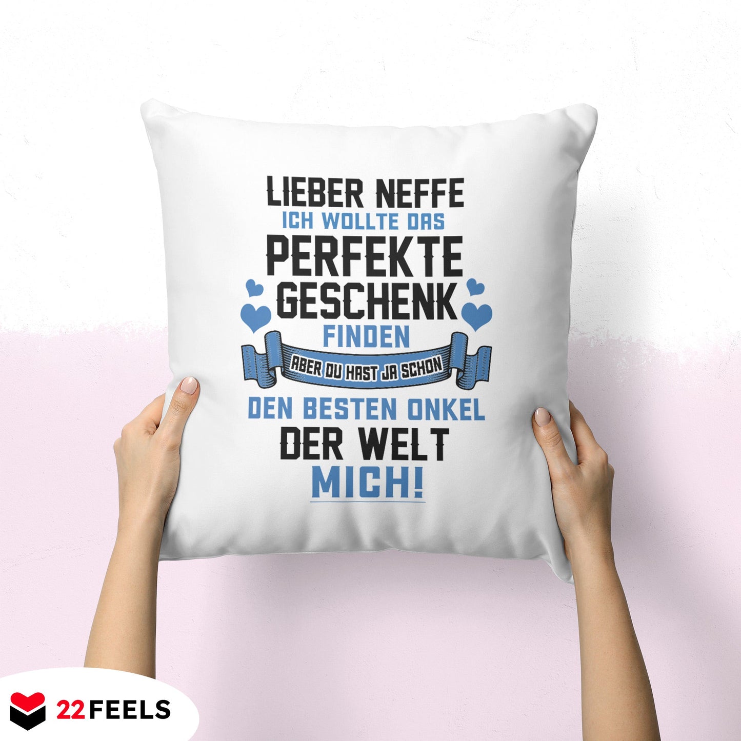 22Feels® Neffe Geschenk vom Onkel - Kissen mit Spruch (Weiss 40x40cm)-Kissen Weiss 40x40-22Feels