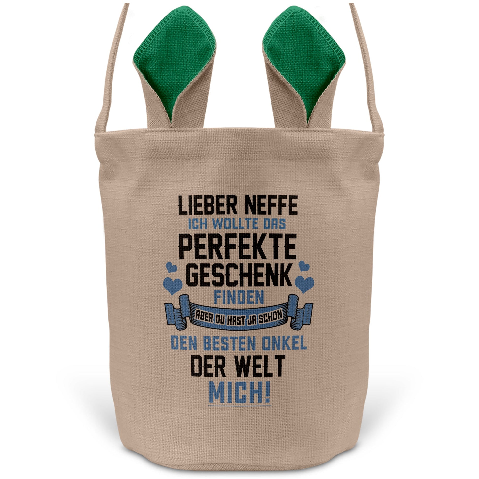 22Feels® Neffe Osterkorb von Onkel mit Henkel Ostergeschenk Tragetasche Ostern Deko Osternest Körbchen Hasenohren (Beige/Grün)-Ostern Tragetasche-22Feels